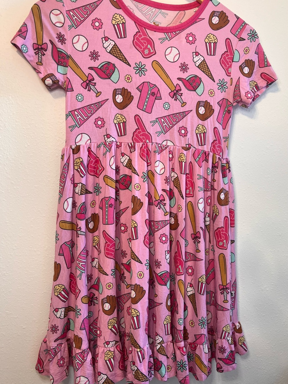 Kiki + Lulu Bamboo Twirl Dress - Pink Baseball No Place Like Home